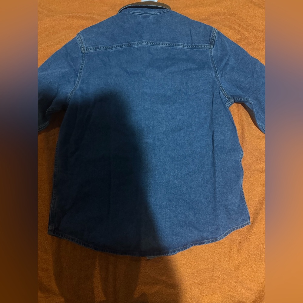 Frye Blue Denim Jacket with Brown Collar - Picture 3 of 3